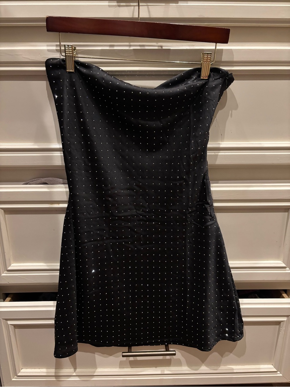 NEW. Altar’d State. Size Medium. Black Strapless Mini Dress with Subtle Sparkle